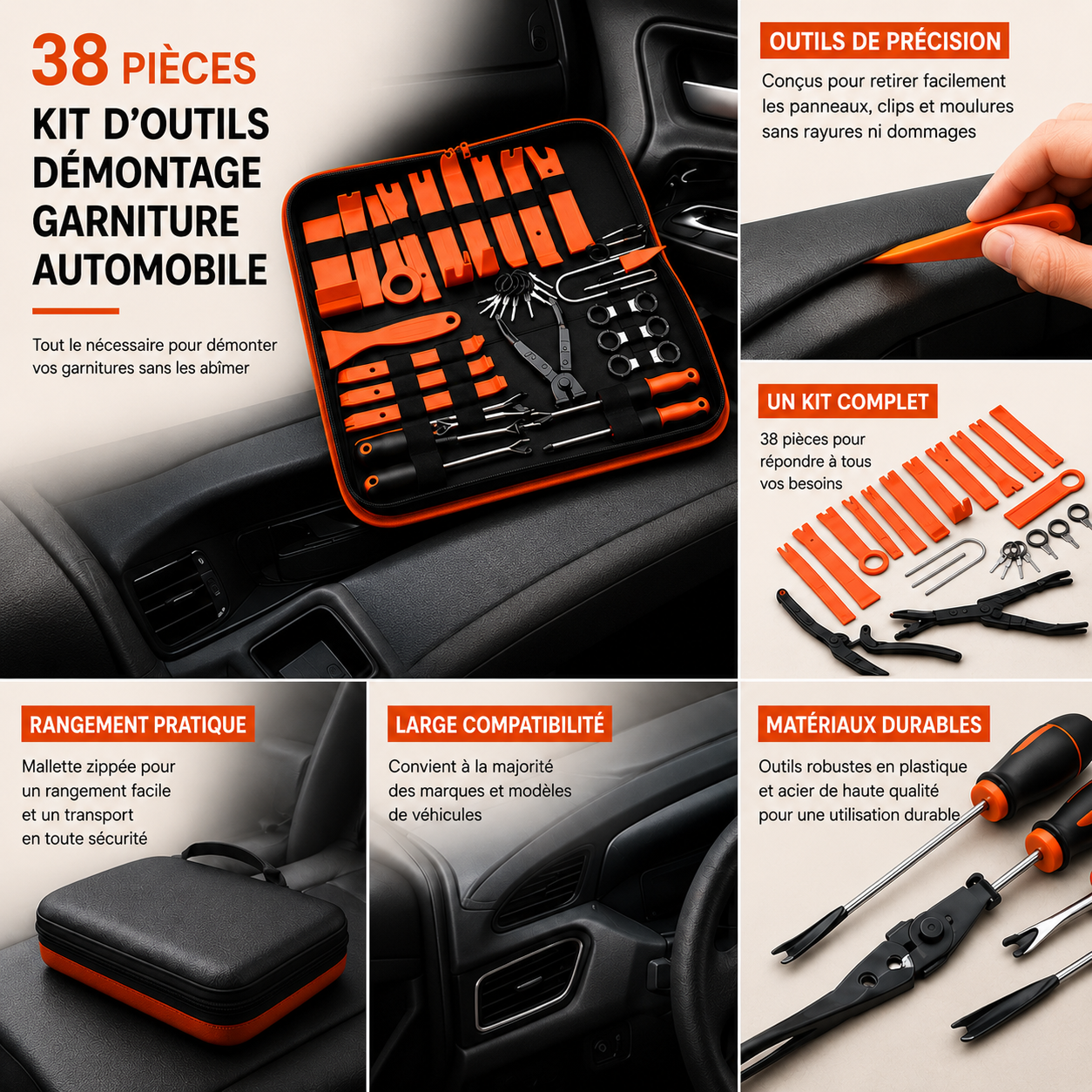 Kit d'Outils de Démontage Garniture Voiture – 38 Pièces