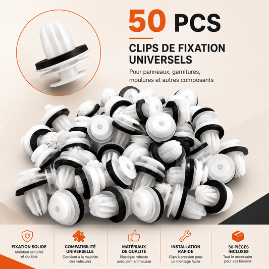 Lot de 50 Clips de Fixation Universels pour Garnitures de Voiture