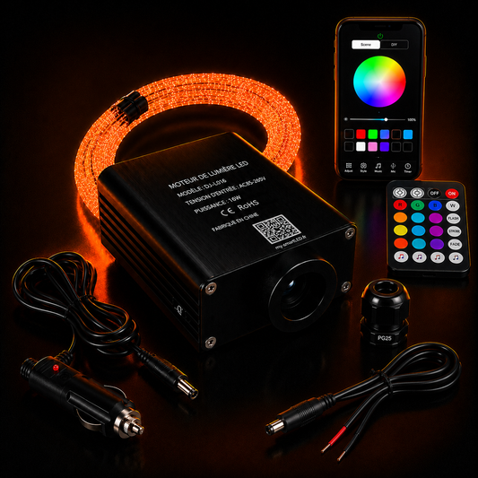 Kit Ciel Étoilé Scintillant – Moteur LED RGBW + 1 Rouleau de Fibres Optiques