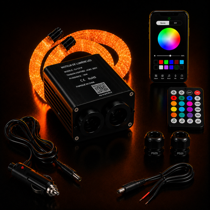 Kit Ciel Étoilé Bicolore – Moteur LED Double Sortie RGBW + 2 Rouleaux de Fibres Optiques